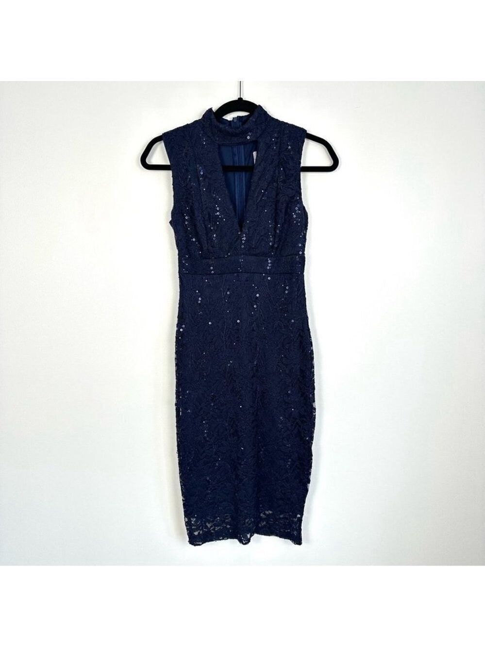 Jess Wright Sequin Floral Lace High Neck Pencil Dress Womens Size 4 (UK 8)